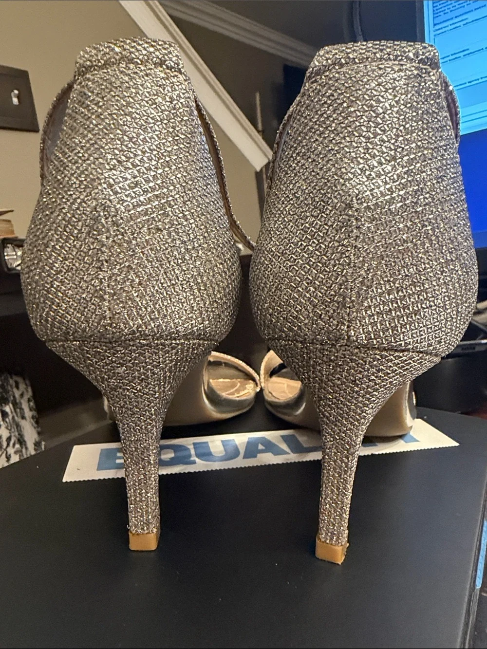 Bandolino Women's Glitter Ankle-Strap Sandals in Metallic gold.
